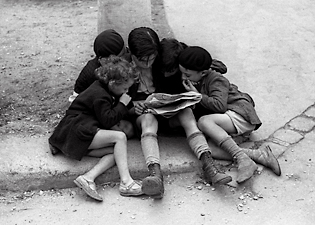 Children Reading Newspaper Paris 1936
